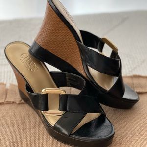 Chaps Wedge Sandal with Gold Buckle